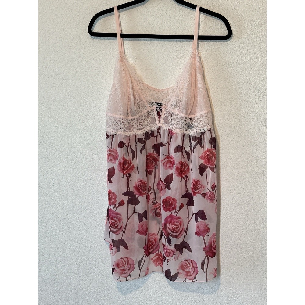 New INC  Intimates Size XXL White‎ Pink Roses Nighty & Thong Sexy Feminine